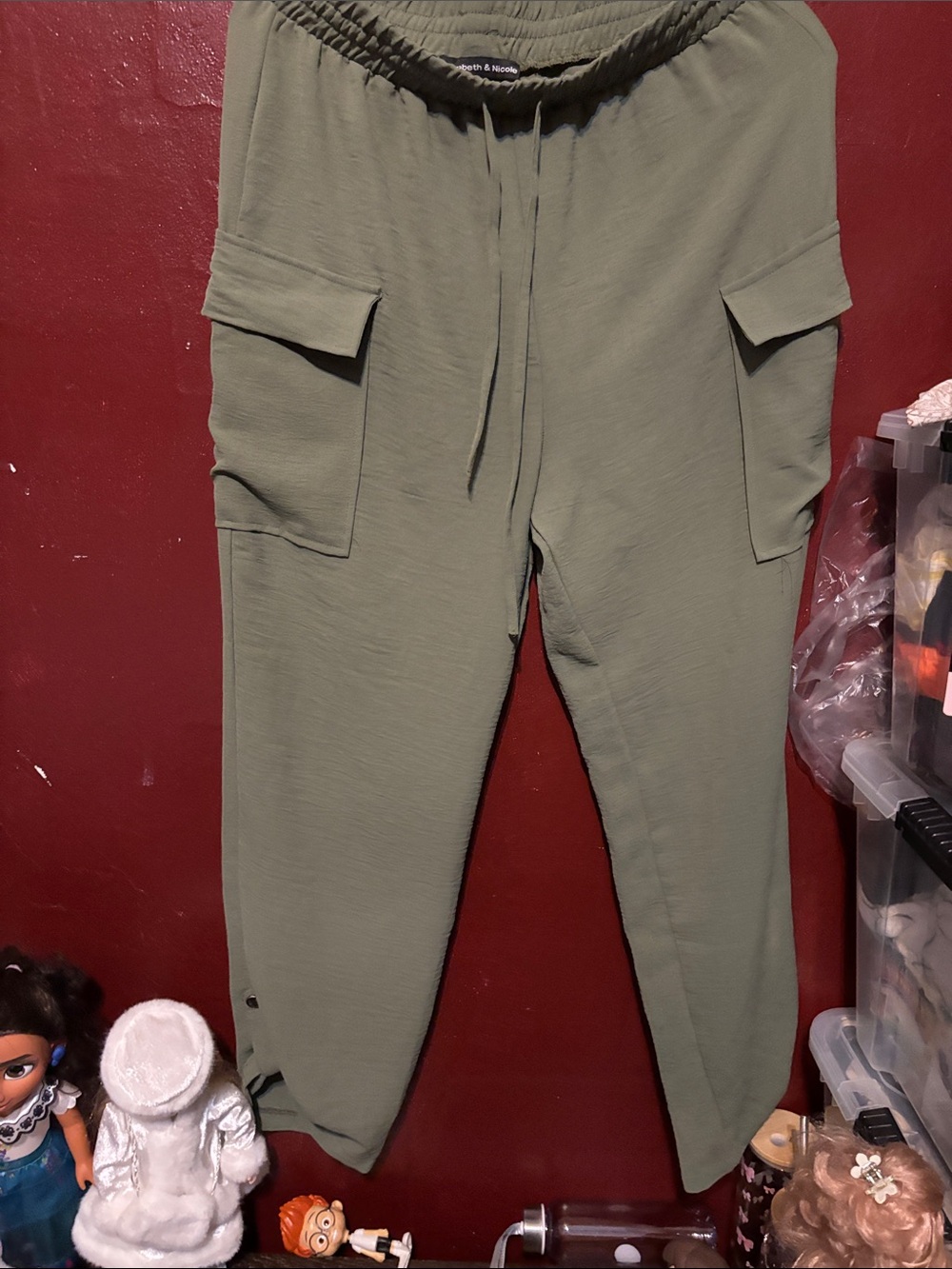 Wide Leg Cargo Pants - Olive Green